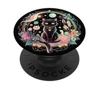 Phases de lune en cristal sorcière mignon chat noir kawaii pastel gothique PopSockets PopGrip Adhésif