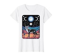Phases de Lune Nocturne de l'esprit du désert Coyote céleste T-Shirt Graphique avec Valeur, Femme, Blanc, XS