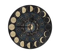 Phases de Lune Soleil Zodiaque Mystérieuse Astrologie Horloge Murale Silencieuse Non-Ticking Horloge Murale Ronde Salle De Bains Cuisine Horloge 10in
