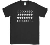 Phases of The Moon T-Shirt Astrological Lunar Effect Trendy Eclipse Tee Black M