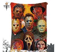 PHASZ Halloween Blankets, Horror Movie Watching Blanket, Couverture d'halloween sur Le Thème du Film d'horreur, Décor de Fête de Vacances d'halloween, Idéal pour Les Fans de Cinéma