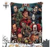 PHASZ Halloween Blankets, Horror Movie Watching Blanket, Couverture d'halloween sur Le Thème du Film d'horreur, Décor de Fête de Vacances d'halloween, Idéal pour Les Fans de Cinéma