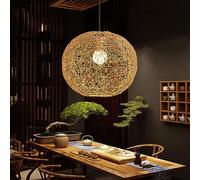 PHASZ Lanterne suspendue en bambou naturel, luminaire en rotin, lustre rustique en osier pour bohème, ferme, restaurant, salon et salle à manger