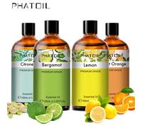 PHATOIL 100ml Huile essentielle d'aromathérapie végétale pour diffuseur, fabrication de bougies - Huiles de bergamote, citronnelle, lavande, citron et eucalyptus Neroli