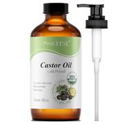 PHATOIL USDA Organic Huile de ricin bio 236 ml - 100 % pure huile de castor naturelle avec pompe - Pressée à froid - Sans hexane - Vegan & Cruelty Free - Pour cheveux, cils, sourcils, ongles, barbe