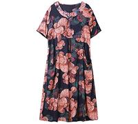 PHAVN Robe d'été en soie, robe longue ample au-dessus du genou, vêtements pour maman d'âge moyen et personnes âgées, bleu, XXL