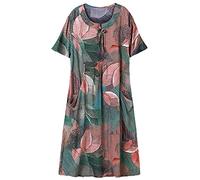 PHAVN Robe d'été en soie, robe longue ample au-dessus du genou, vêtements pour maman d'âge moyen et personnes âgées, Vert, XXXL