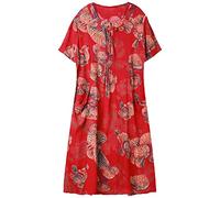 PHAVN Robe longue d'été en soie de coton pour femmes âgées et d'âge moyen, Rouge, 5XL
