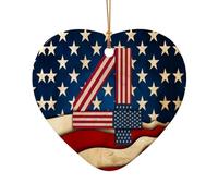 Phayah 4th of July Patriotic Flag Pattern Ceramic Heart Shape Christmas Tree Ornaments, Family New Year Home Souvenirs for Gatherings