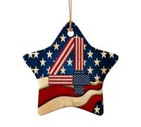 Phayah 4th of July Patriotic Flag Pattern Ceramic Star Shape Christmas Tree Ornaments, Family New Year Home Souvenirs for Gatherings