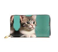 PHAYAH A Curious Cat Portefeuille en cuir pour femme Porte-cartes de crédit Pochette longue pour femme