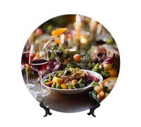 PHAYAH Assiette décorative en porcelaine anglaise à motif chandelle de 17,8 cm avec présentoir - Assiettes rondes pour la décoration de la maison et du bureau