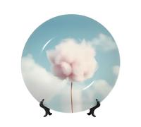 PHAYAH Assiette décorative en porcelaine anglaise avec support de présentation pour la maison et le bureau - Motif barbe à papa - 20,3 cm