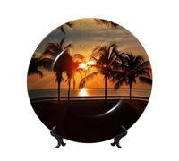 PHAYAH Assiette décorative en porcelaine anglaise avec support Motif cocotiers crépusculaires pour bureau, cuisine, table, décoration murale, 17,8 cm