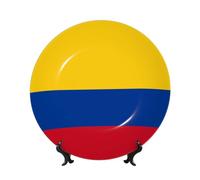 PHAYAH Assiette décorative en porcelaine anglaise avec support Motif drapeau de la Colombie pour bureau, cuisine, table, décoration murale à suspendre 15,2 cm