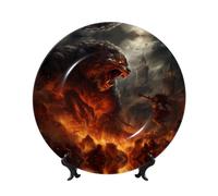 PHAYAH Assiette décorative en porcelaine anglaise avec support Motif monstre de combat pour bureau, cuisine, table, décoration murale, 17,8 cm