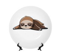 PHAYAH Assiette décorative en porcelaine anglaise avec support Motif paresseux My Spirit Animal pour bureau, cuisine, table, décoration murale à suspendre 17,8 cm