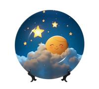 PHAYAH Assiette décorative en porcelaine anglaise avec support, motif soleil petite étoile pour bureau, cuisine, table, décoration murale, 20,3 cm