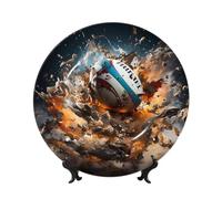 PHAYAH Assiette décorative en porcelaine anglaise avec support vertical pour décoration de bureau ou maison Motif rugby sur feu 20,3 cm