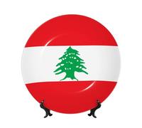 PHAYAH Assiette décorative en porcelaine anglaise avec support vertical pour décoration de maison ou de bureau - Motif drapeau du Liban - 25,4 cm