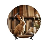 PHAYAH Assiette décorative en porcelaine anglaise avec support vertical pour décoration de maison ou de bureau - Motif lapin assis - 20,3 cm