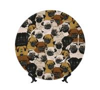 PHAYAH Assiettes décoratives en porcelaine anglaise avec support Imagen De Pug - Assiette ronde pour cuisine, salle à manger, armoire à vin, décoration d'intérieur, 15,2 cm