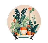 PHAYAH Assiettes décoratives en porcelaine anglaise avec support - Motif de petites plantes vertes - Pour cuisine, salle à manger, armoire à vin, décoration d'intérieur - 17,8 cm