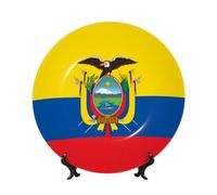 PHAYAH Assiettes décoratives en porcelaine anglaise avec support - Motif drapeau de l'Équateur - Assiette ronde pour cuisine, salle à manger, armoire à vin, décoration d'intérieur, 25,4 cm