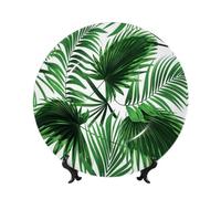 PHAYAH Assiettes décoratives en porcelaine anglaise avec support Motif feuille de palmier Assiette de présentation ronde pour cuisine, salle à manger, armoire à vin, décoration d'intérieur, 15,2 cm