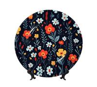 PHAYAH Assiettes décoratives rondes en porcelaine anglaise avec support de présentation - Motif petites fleurs jaunes et rouges - 17,8 cm