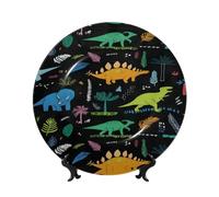 PHAYAH Assiettes décoratives rondes en porcelaine anglaise avec support - Motif feuille de palmier - Pour cuisine, salle à manger, armoire à vin, décoration d'intérieur - 17,8 cm