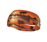 Phayah Bandeau de sport anti-humidité pour homme et femme Motif chameaux dans le soleil du soir Pour la course à pied, le cyclisme, le yoga, le fitness