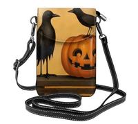 PHAYAH Blackbird and Pumpkin Petit sac à bandoulière pour téléphone portable en cuir pour femme