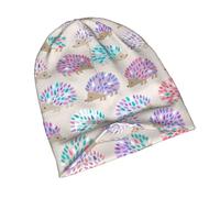 PHAYAH Bonnet tricoté unisexe avec motif hérisson à pois pour homme et femme - Bonnet extensible - Chaud et durable - Noir
