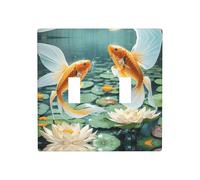 Phayah Cache-plaque murale décorative avec motif poisson rouge et lotus - 11,4 x 11,4 cm