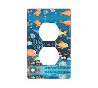 Phayah Cache-prises décoratifs bleu avec motif monde sous-marin de poissons - Prise de courant duplex - Plaque d'interrupteur simple et double