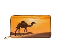 PHAYAH Camel In The Dusk Portefeuille long pour femme avec fermeture éclair autour du sac à main en cuir grande capacité porte-cartes de crédit