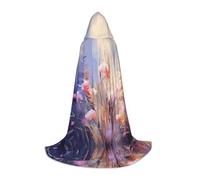 PHAYAH Cape à capuche motif jardin illustration botanique cape sorcière Halloween costumes pour cosplay, bal masqué pour femme et homme, robe L