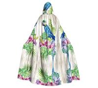 PHAYAH Cape à capuche pour adulte avec motif perroquet bleu avec fleurs pour bal masqué, cosplay, Halloween, sorcière, fête de Noël