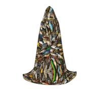 PHAYAH Cape à capuche pour adulte Halloween sorcière sorcellerie cape | Poncho à capuche avec motif d'appât de pêche pour bal masqué, cosplay, sorcière, robe de fête de Noël
