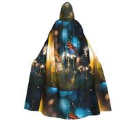 PHAYAH Cape à capuche sorcière Halloween costume sorcellerie cape | Cape à motif de renoncules pour cosplay, bal masqué, danse et congrès