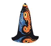PHAYAH Cape à capuche sorcière Halloween costume sorcellerie cape | Cape de Tai Chi à motif d'eau de feu pour cosplay, bal masqué, danse et convention
