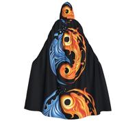 PHAYAH Cape à capuche sorcière Halloween costume sorcellerie cape | Cape de Tai Chi à motif d'eau de feu pour cosplay, bal masqué, danse et convention