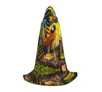 PHAYAH Cape de sorcière d'Halloween avec capuche de Noël | Cape bleue à motif perroquet avec ailes jaunes pour cosplay, bal masqué, fête, cadeau, danse, comique, convention