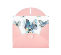 PHAYAH Cartes de vœux vierges avec enveloppes 10,2 x 15,2 cm Motif papillon bleu sur fleur Rose