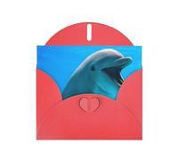 PHAYAH Cartes de vœux vierges avec enveloppes Motif dauphin heureux 10,2 x 15,2 cm Cartes de remerciement pour Noël, vacances, anniversaire, remise de diplôme, anniversaire de mariage Rouge