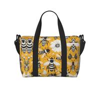 Phayah Cartoon Bee Sac de voyage, sac de sport, sac de sport, sac de week-end pour femme, noir, taille unique, Noir/blanc, One Size