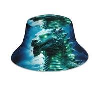 PHAYAH Chapeau cloche avec impression tête de bête étrange, chapeau de pêcheur UV, chapeau de pêcheur réfléchissant à large bord pour la pêche, la randonnée, la plage, noir