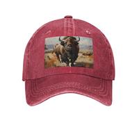 PHAYAH Chapeau de baseball de cowboy de dessin animé de bison d'Amérique du Nord pour homme et femme Chapeau rétro en denim Casquette de baseball pour papa Noir, Rouge, Taille unique