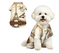 Phayah Chemise hawaïenne légère et respirante pour chien Taille M | Vintage Paris Tour Eiffel Imprimé Papillon Amusant Plage Tenue pour chiens de petite, moyenne et grande taille
